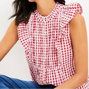 Plaid Ruffle Bib Button Top